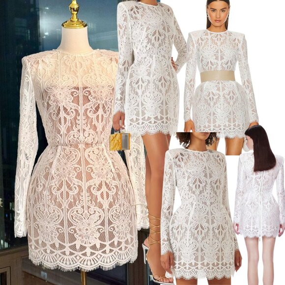 🆕 BRONX & BANCO 🧿 NWOT Casey White Lace Long Sleeve Mini Dress, Sz S / US 4 - Picture 1 of 16